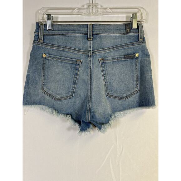 NWOT 7 For All Mankind Blue Distressed Denim Cut Off Shorts Size 27 - Picture 2 of 13